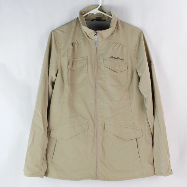 Eddie Bauer Women’s Sz M Tan Long Sleeve Full Zip Raincoat Windbreaker Tailored