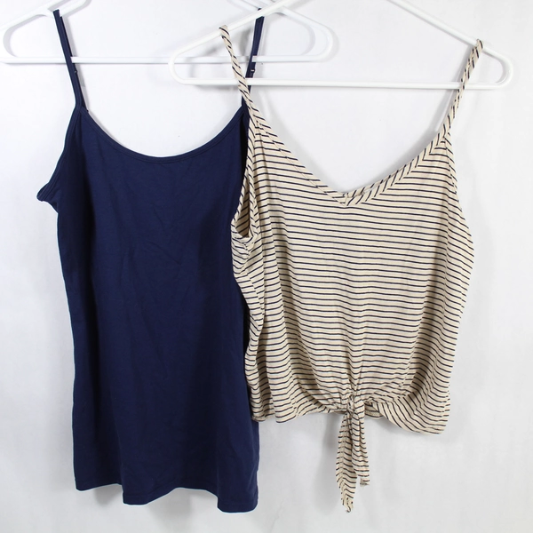 Women's Tank Tops Lot Blue & Beige Striped Medium Sleeveless Tops