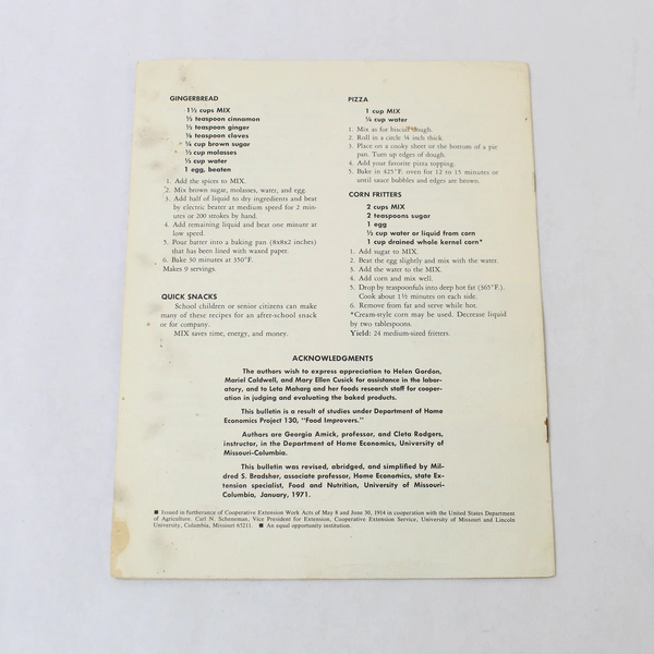 Missouri Mix for Home Baking by Georgia Amick Vintage Recipe Paper Pamphlet