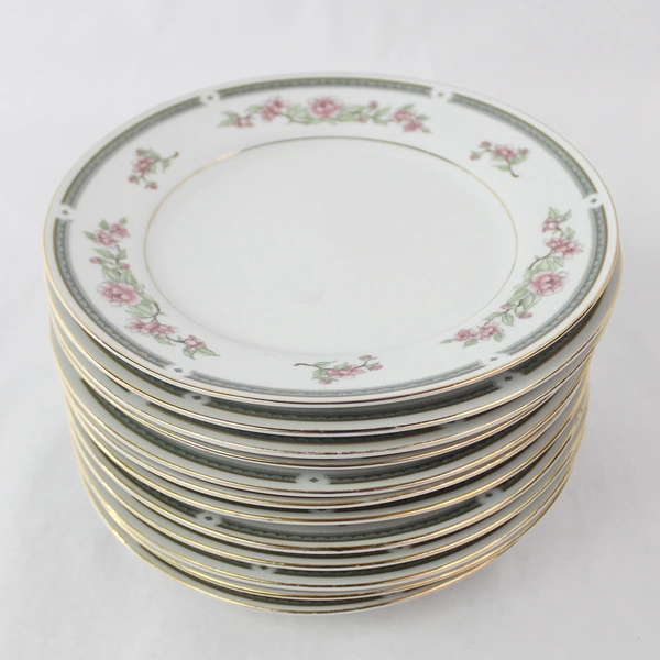 Lot of 12 China Pearl Fine China Pink Sage Floral Gold Accent Bread Plates