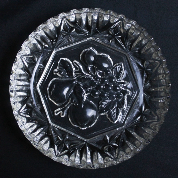 Lot of 2 Vintage Della Robbia Fruit Pattern Clear Glass Ash Tray Dishes 5.25 In