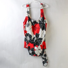 Le Cove Black White & Red Floral Patterned Swimsuit Top Women's Size 12