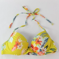 Shade & Shore Yellow Floral Bikini Top with Bra Pads Women's Size 32B