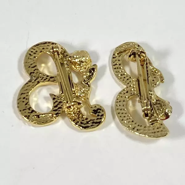 Lot of 2 Gold Tone Letter B Pins Or Brooches With Roses