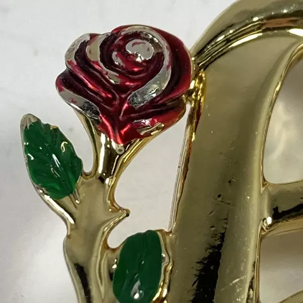 Lot of 2 Gold Tone Letter B Pins Or Brooches With Roses