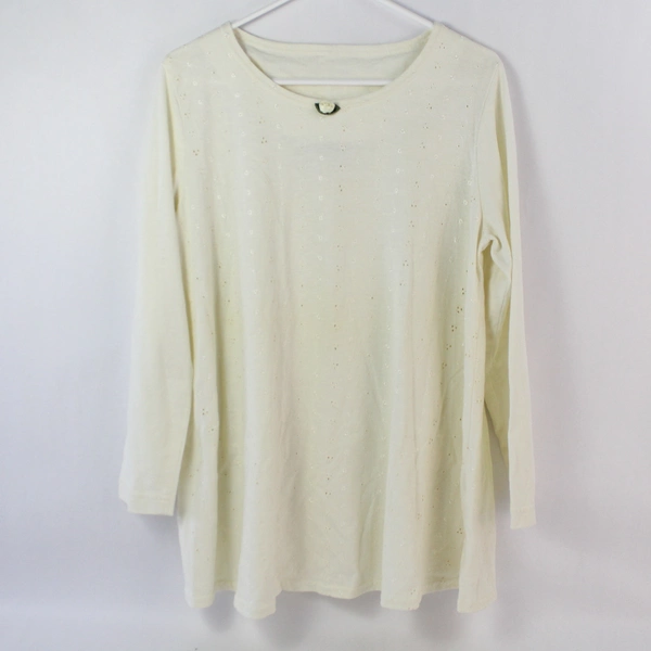 On Schedule Vintage Women's White Long Sleeve Flower Detail Top Size Medium