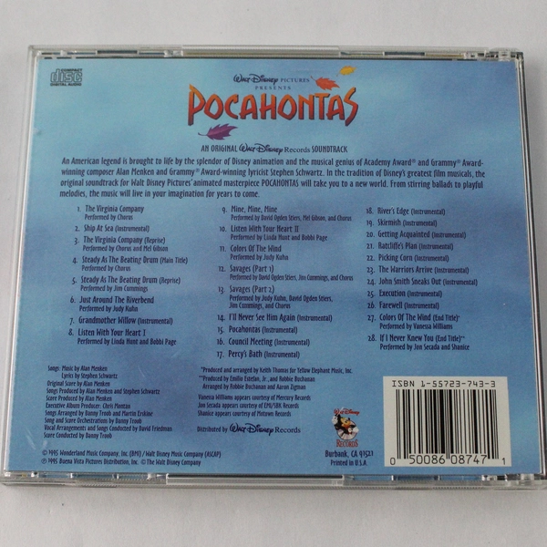 Pocahontas Original Soundtrack CD 1995 Walt Disney Records Pre-owned