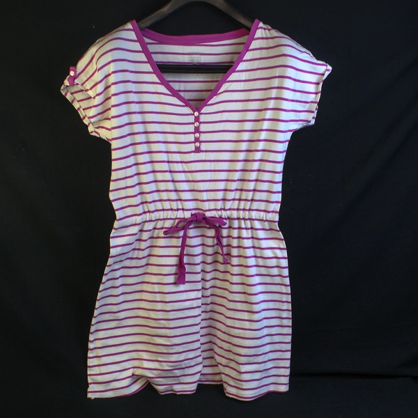 Charter Club Dress Women's Size M White Pink Stripes Short Sleeves V Neck