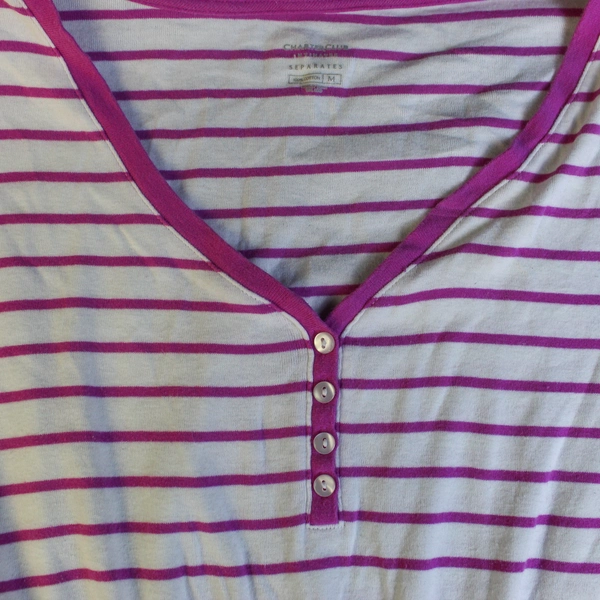 Charter Club Dress Women's Size M White Pink Stripes Short Sleeves V Neck