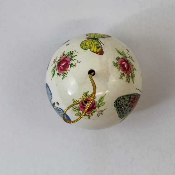 Vintage Ceramic Pomander Ball Scentomander Andre Floral Butterfly Decor