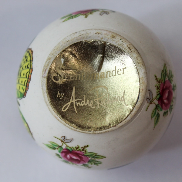 Vintage Ceramic Pomander Ball Scentomander Andre Floral Butterfly Decor