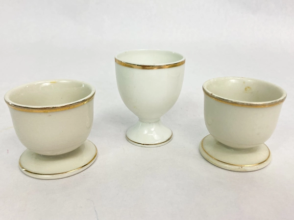 Lot of 3 Vintage Porcelain Egg Cups Cream White Gold Toned Trim Bavaria Japan