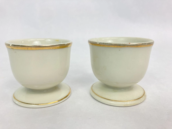 Lot of 3 Vintage Porcelain Egg Cups Cream White Gold Toned Trim Bavaria Japan
