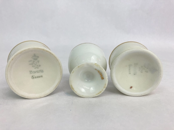 Lot of 3 Vintage Porcelain Egg Cups Cream White Gold Toned Trim Bavaria Japan