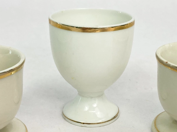 Lot of 3 Vintage Porcelain Egg Cups Cream White Gold Toned Trim Bavaria Japan