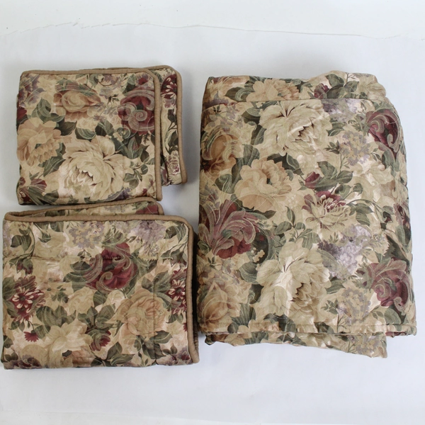 Vintage Floral Queen Duvet Fitted Coverlet & 2 Pillow Shams