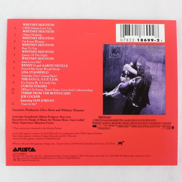 The Bodyguard Original Soundtrack Album Kevin Costner Whitney Houston 1992 CD