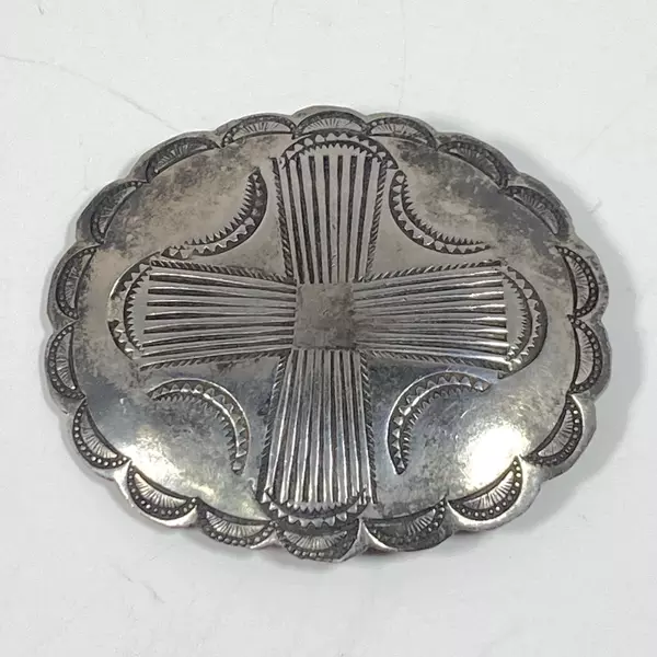Women's Handmade Oval Engraved Cross Belt Buckle Silver Tone
