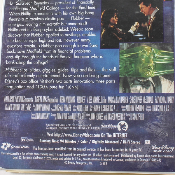 Flubber VHS 1998 Walt Disney Robin Williams Rated PG
