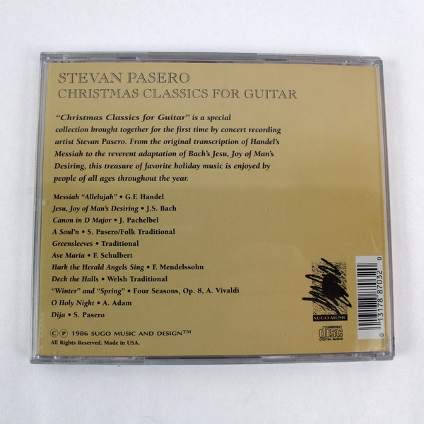 Stevan Pasero Christmas Classics For Guitar 1986 Sugo Music CD Album SR8602