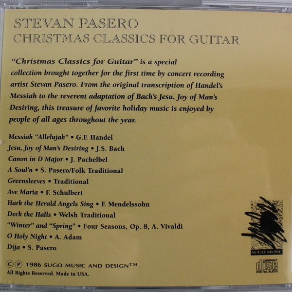 Stevan Pasero Christmas Classics For Guitar 1986 Sugo Music CD Album SR8602