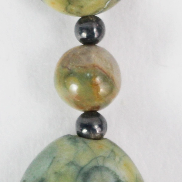 Green Rainforest Jasper Rhyolite Polished Bead And Pendant Necklace 20 Inch