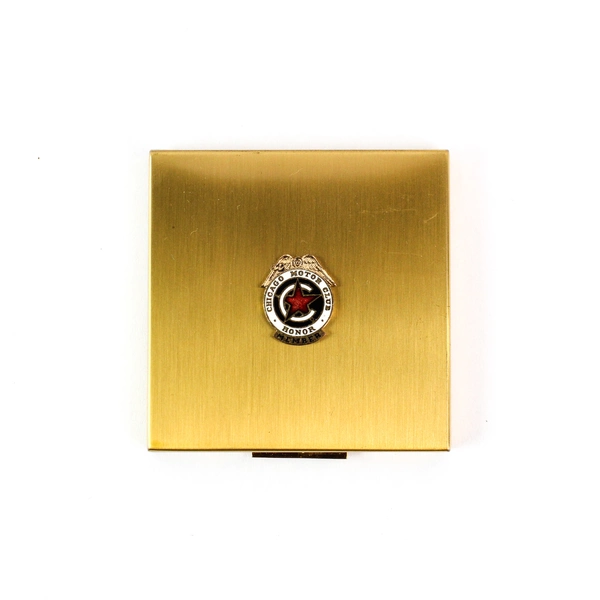 VTG Elgin American Gold Tone Chicago Motor Club Honor Member Compact Mirror 3x3"