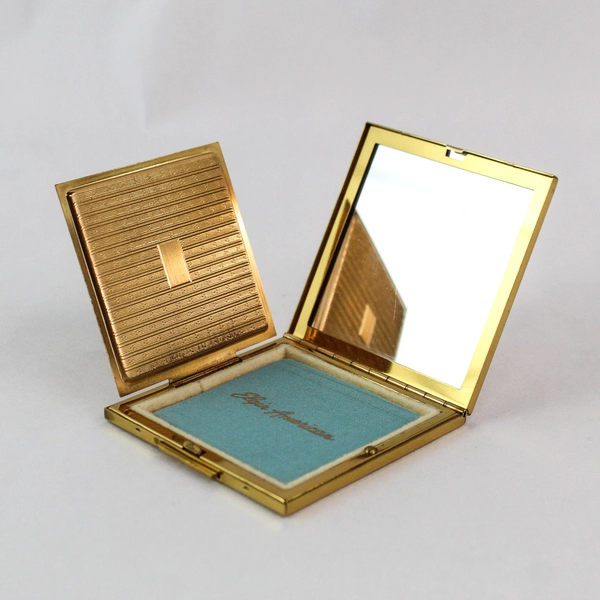 VTG Elgin American Gold Tone Chicago Motor Club Honor Member Compact Mirror 3x3"