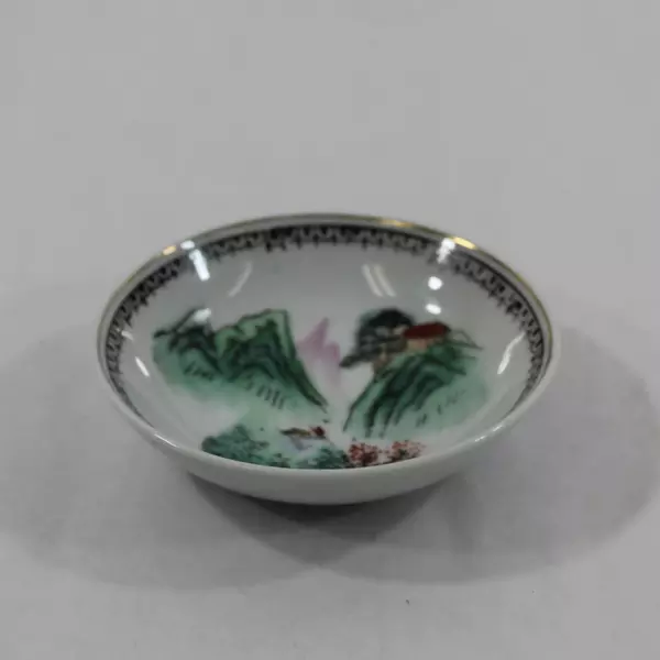 Vintage Hand Painted Japanese Village Scene Bowl 4" Decorative Ceramics