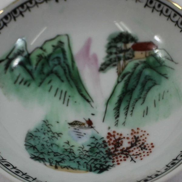 Vintage Hand Painted Japanese Village Scene Bowl 4" Decorative Ceramics