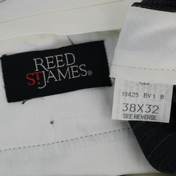 Reed St. James Dark Gray Single-Pleated Pinstripe Trousers Men's 38x32