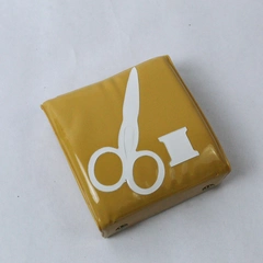 Vintage Travel Sewing Kit Yellow Vinyl Case Scissors Thread Spools 3.75in