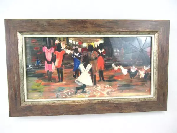 Vintage Print High Res Art HOPSCOTCH By Marina Cantlon Framed Children Chickens