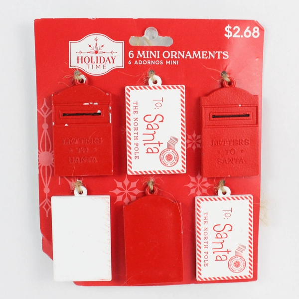 New 3 Sets of 6 Holiday Time Mini Wooden Christmas Ornaments