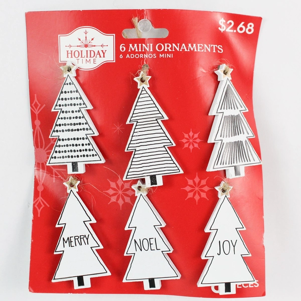 New 3 Sets of 6 Holiday Time Mini Wooden Christmas Ornaments