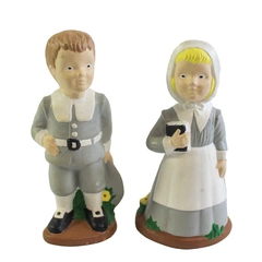 Vintage 1974 Duncan Ceramic Amish Pilgrim Figurines Set Good Condition
