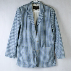 Eddie Bauer Blazer Women's Size Medium Blue Green Plaid Long Sleeves Jacket