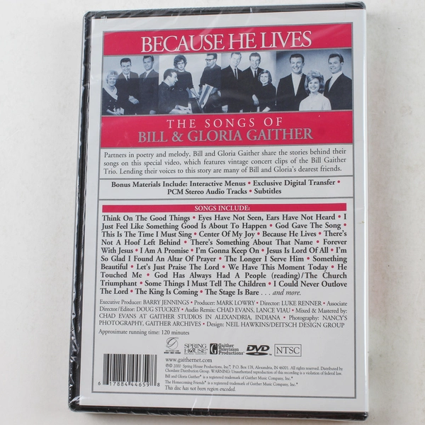 Because He Lives DVD The Songs of Bill and Gloria Gaither Gospel Series Sealed