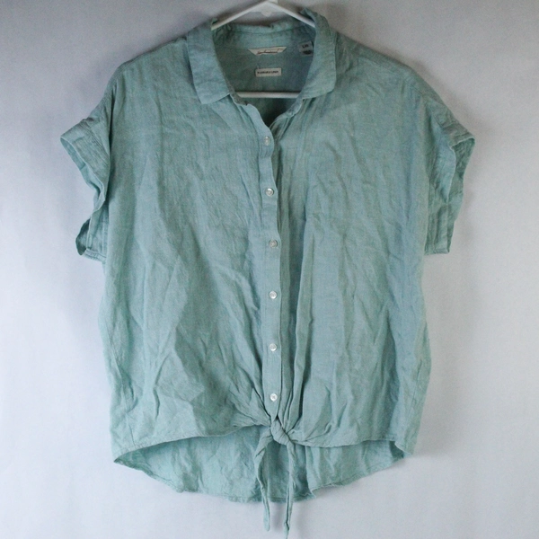 Weatherproof Vintage Linen Shirt Top Blouse Women's L Turquoise Short Sleeves