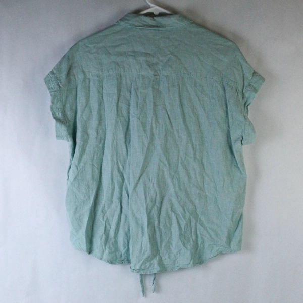 Weatherproof Vintage Linen Shirt Top Blouse Women's L Turquoise Short Sleeves