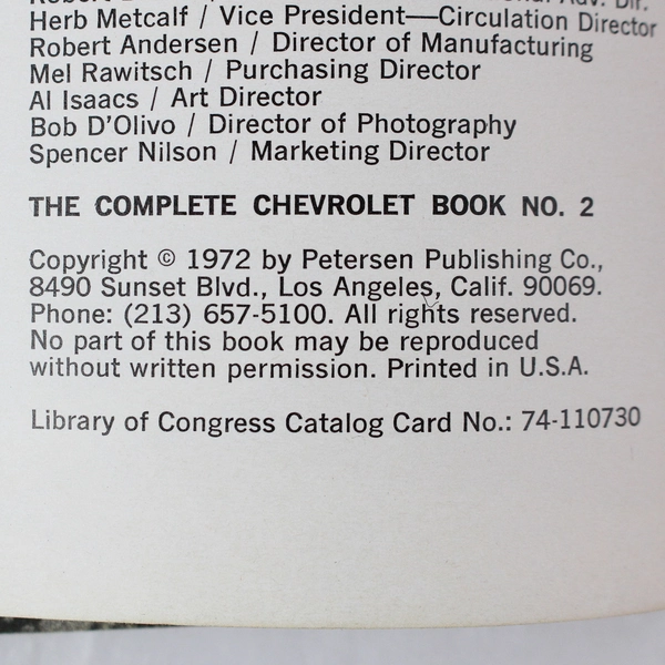 The Complete Chevy Chevrolet Book Petersens 1972