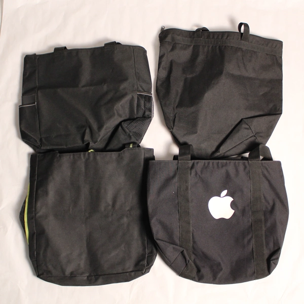 Lot of 4 Black Woven Canvas Tote Bags with Handles Pre-Owned Academic Ads