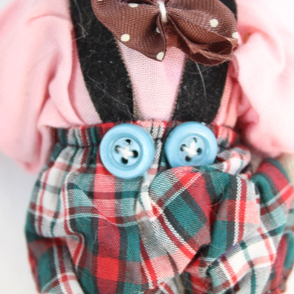 Vintage Porcelain Hand Painted Clown Doll Jester Hat Bow Plaid Coveralls 4.75 In