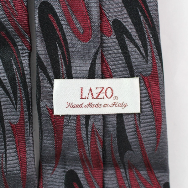Vintage Lazo Gray Black and Red Patterned Men's Silk Necktie Italy