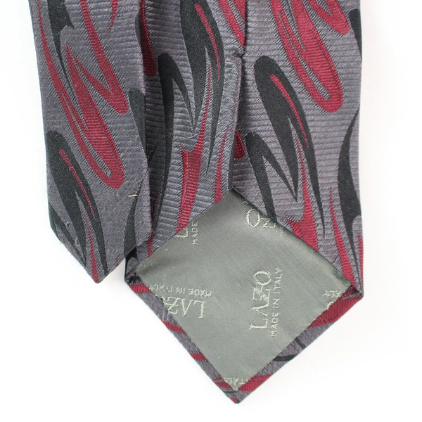 Vintage Lazo Gray Black and Red Patterned Men's Silk Necktie Italy