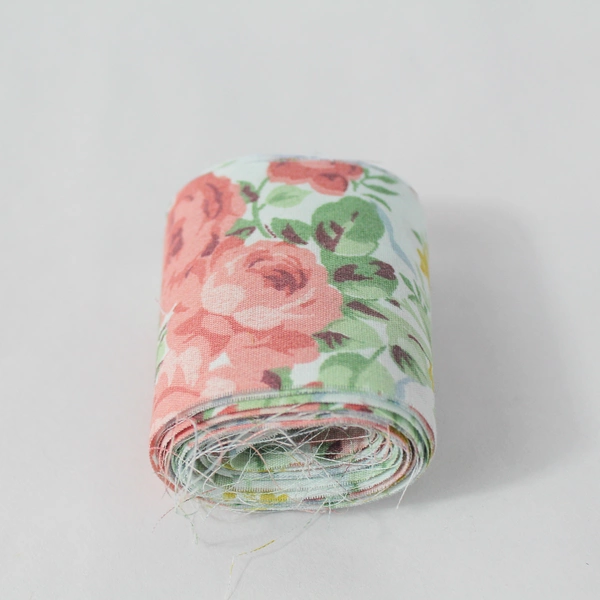Lot of 5 Blue Beige Pink Floral Fabric Strips 2.75" Wide Cotton Blend