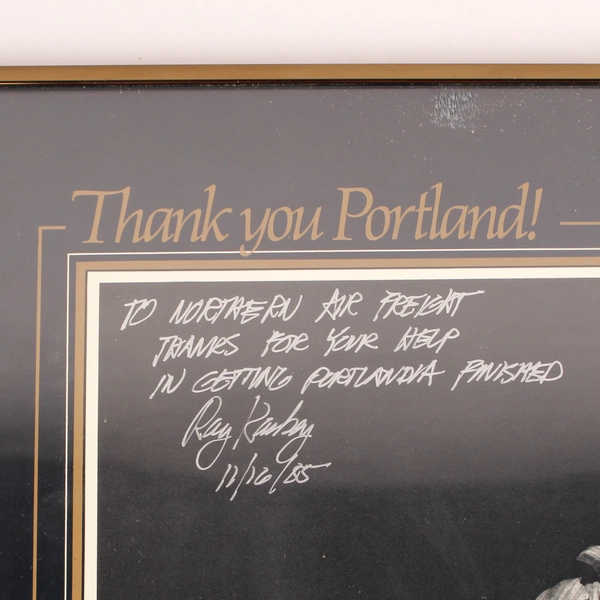 Framed Poster of Portlandia Statue Signed Raymond Kaskey Northern Air Freight 