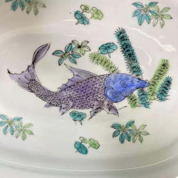 Vintage Chinese Porcelain Foot Bath Hand Paint Flowers And Koi Fish 