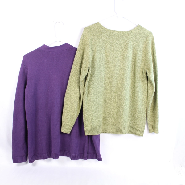 Lot of 2 Karen Scott Women's Sweaters Medium Green Purple Long Sleeve Pre-owned