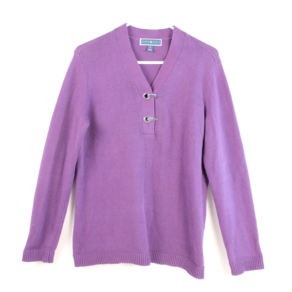 Lot of 2 Karen Scott Women's Sweaters Medium Green Purple Long Sleeve Pre-owned